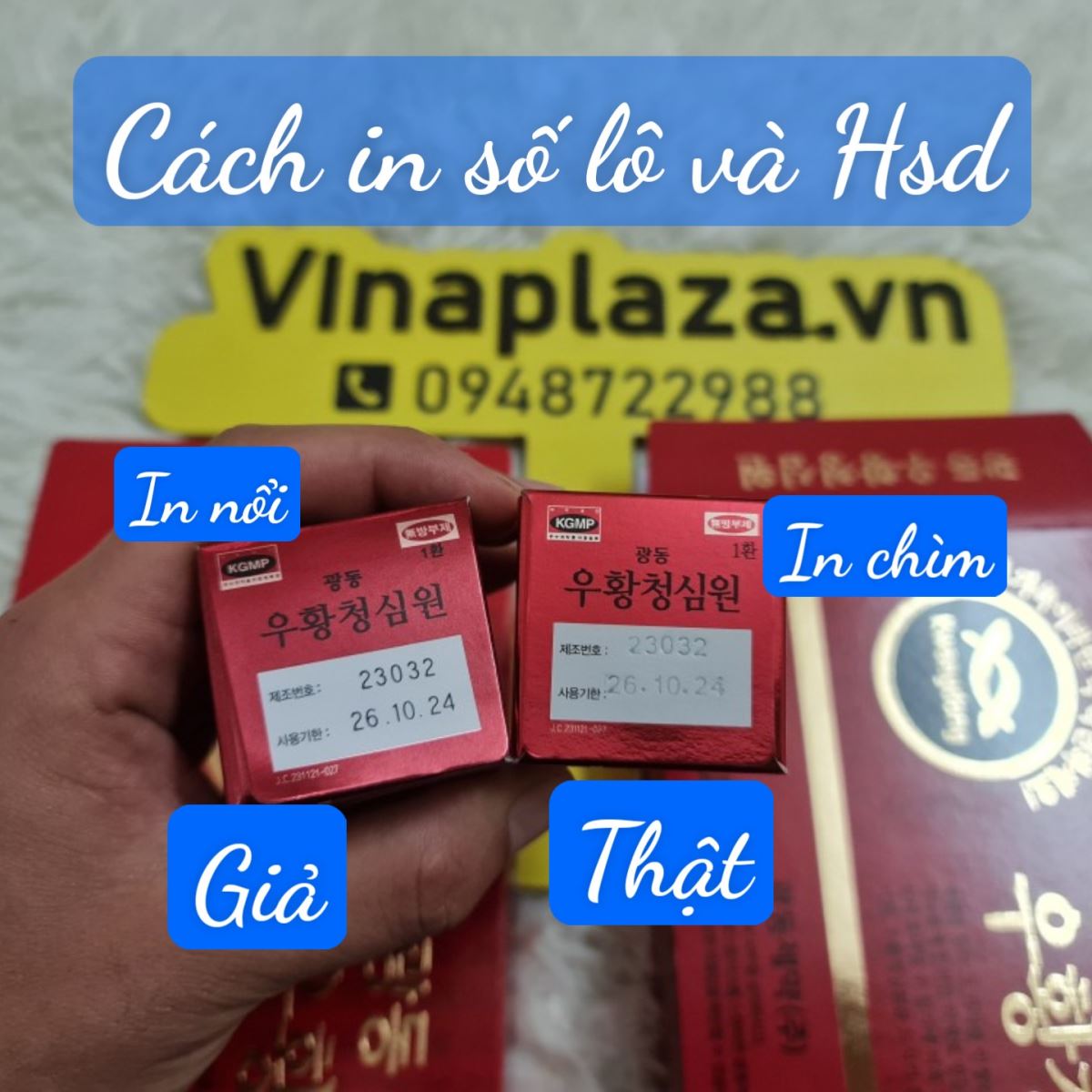 Cách in date số lô trên vỏ hộp 1 viên phía trong có sự khác biệt lớn giữa hàng Thật và Giả