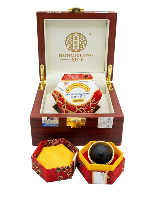 Angong Niuhuang Wan An cung ngưu hoàng Hongjitang hộp gỗ 1 viên Angong Niuhuang Wan An cung ngưu hoàng Hongjitang hộp gỗ 1 viên