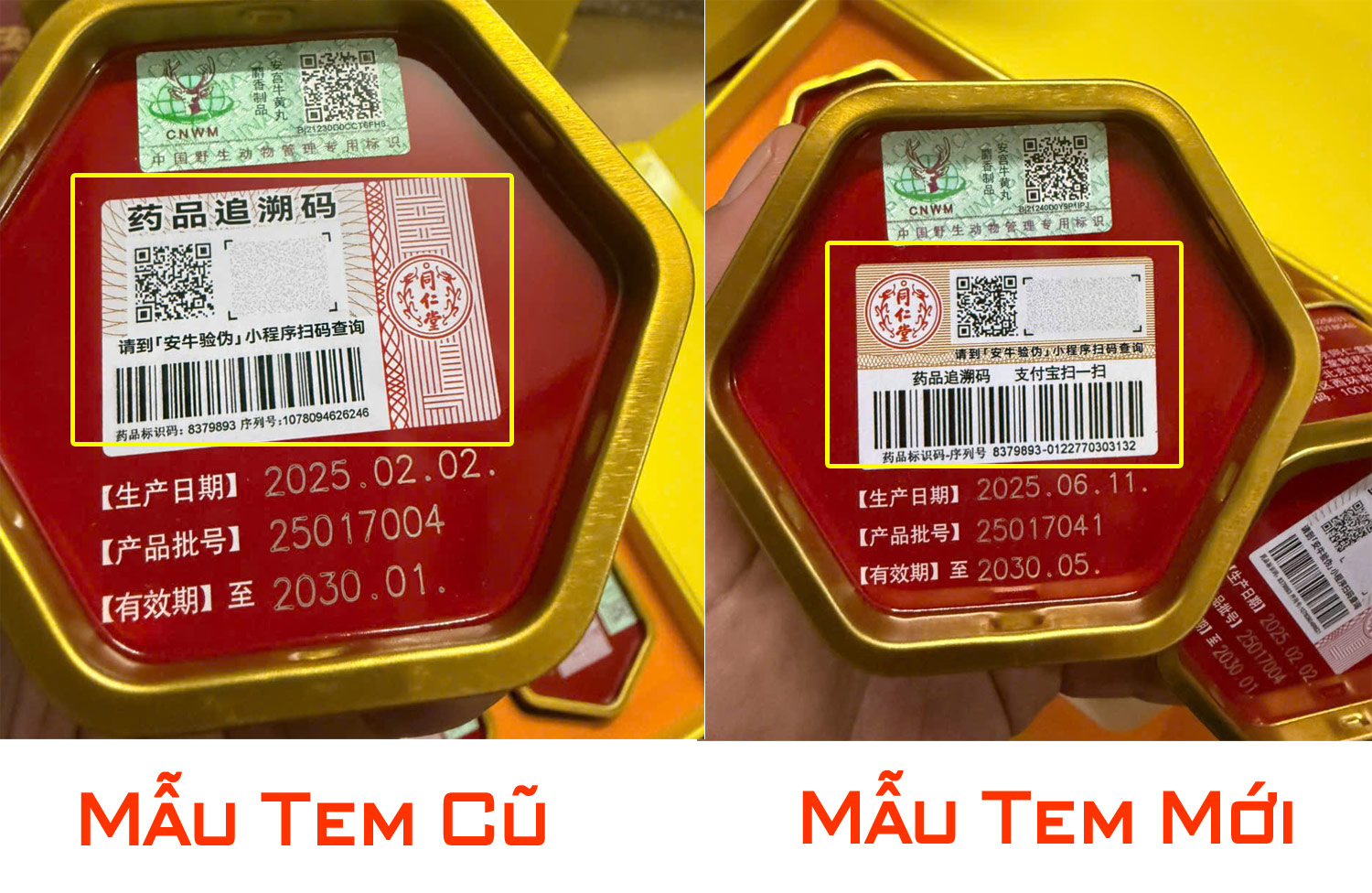 Mẫu tem cũ và mới của An cung ngưu Đồng Nhân Đường Bắc Kinh Trung Quốc Mẫu tem cũ và mới của An cung ngưu Đồng Nhân Đường Bắc Kinh Trung Quốc